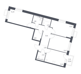Планировка трехкомнатной(квартира) площадью 79.1 квадратных метров в ЖК “ЖК Молжаниново”