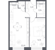 Планировка однокомнатной(апартаменты) площадью 46.6 квадратных метров в “ЖК Пятницкое 58 (Перец)”