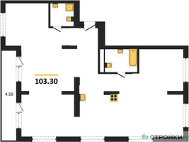 Планировка трехкомнатной(квартира) площадью 103.3 квадратных метров в “ЖК Первый квартал”