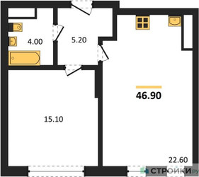 Планировка однокомнатной(квартира) площадью 46.9 квадратных метров в ЖК “ЖК Переделкино Ближнее”