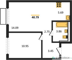 Планировка однокомнатной(квартира) площадью 40.79 квадратных метров в “ЖК Пригород Лесное”