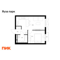 Планировка однокомнатной(квартира) площадью 34.3 квадратных метров в “ЖК Яуза Парк (Мытищи)”