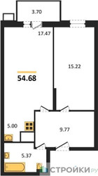 Планировка однокомнатной(квартира) площадью 54.68 квадратных метров в ЖК “ЖК Егорово Парк”