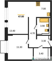 Планировка однокомнатной(квартира) площадью 47 квадратных метров в “ЖК Квартал Западный”