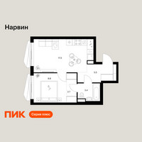 Планировка однокомнатной(квартира) площадью 37.7 квадратных метров в “Нарвин”