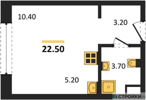 Планировка студии(квартира) площадью 22.5 квадратных метров в “Жилые кварталы Белый Град”