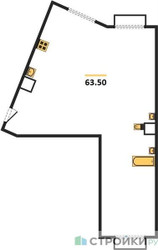 Планировка двухкомнатной(квартира) площадью 63.5 квадратных метров в ЖК “ЖК Римский”