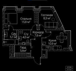 Планировка двухкомнатной(квартира) площадью 57.3 квадратных метров в ЖК “ЖК СЕЗАР БУДУЩЕЕ”