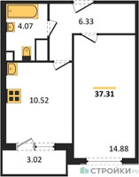 Планировка однокомнатной(квартира) площадью 37.31 квадратных метров в “ЖК Светлый мир БиоПолис”