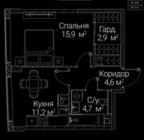 Планировка однокомнатной(квартира) площадью 39.3 квадратных метров в “ЖК СЕЗАР БУДУЩЕЕ”