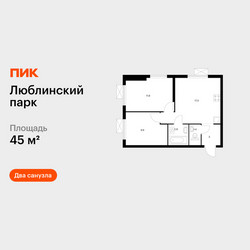 Планировка двухкомнатной(квартира) площадью 45 квадратных метров в ЖК “ЖК Люблинский парк”