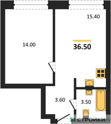 Планировка однокомнатной(квартира) площадью 36.5 квадратных метров в ЖК “ЖК Moments (Моментс)”