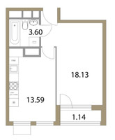 Планировка однокомнатной(квартира) площадью 35.94 квадратных метров в “ЖК Время”