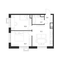 Планировка двухкомнатной(квартира) площадью 49.5 квадратных метров в “ЖК Форевиль”