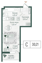 Планировка студии(квартира) площадью 31.79 квадратных метров в ЖК “ЖК Рига Хиллс”