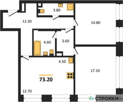 Планировка двухкомнатной(квартира) площадью 73.2 квадратных метров в “ЖК Sydney City (Сидней Сити)”