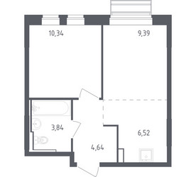 Планировка однокомнатной(квартира) площадью 34.73 квадратных метров в ЖК “ЖК Рублевский Квартал”
