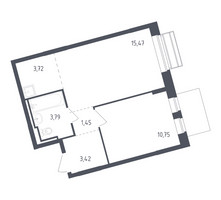 Планировка однокомнатной(квартира) площадью 38.6 квадратных метров в “ЖК Рублевский Квартал”
