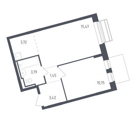 Планировка однокомнатной(квартира) площадью 38.6 квадратных метров в ЖК “ЖК Рублевский Квартал”