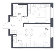 Планировка однокомнатной(квартира) площадью 39.57 квадратных метров в “ЖК Квартал Строгино”