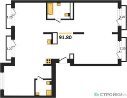 Планировка трехкомнатной(квартира) площадью 91.8 квадратных метров в “ЖК Первый квартал”