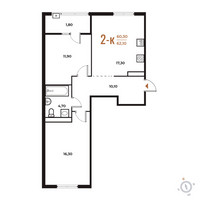 Планировка двухкомнатной(квартира) площадью 62.1 квадратных метров в “ЖК Новое Летово”