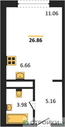 Планировка студии(квартира) площадью 27.1 квадратных метров в “ЖК Собрание клубных домов West Garden (Вест Гарден)”