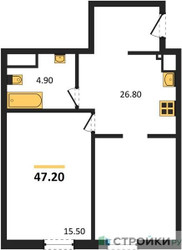 Планировка однокомнатной(квартира) площадью 47.2 квадратных метров в ЖК “ЖК Восточный”