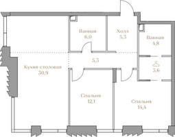 Планировка двухкомнатной(квартира) площадью 82.4 квадратных метров в “ЖК Коллекция Лужники”