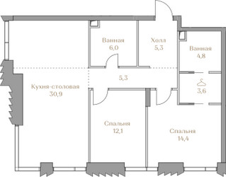Планировка двухкомнатной(квартира) площадью 82.4 квадратных метров в ЖК “ЖК Коллекция Лужники”