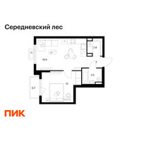 Планировка однокомнатной(квартира) площадью 40.9 квадратных метров в “ЖК Середневский лес”