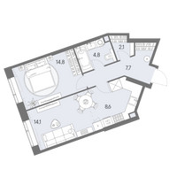 Планировка двухкомнатной(квартира) площадью 52.1 квадратных метров в “ЖК Родина Переделкино”