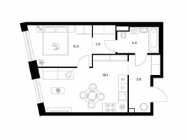 Планировка однокомнатной(квартира) площадью 41.6 квадратных метров в “ЖК 2-й Иртышский”