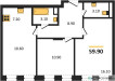 Планировка двухкомнатной(квартира) площадью 59.9 квадратных метров в “ЖК Адмирал”