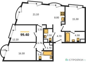 Планировка трехкомнатной(квартира) площадью 100.5 квадратных метров в “ЖК Logos (Логос)”