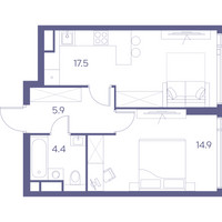 Планировка однокомнатной(квартира) площадью 42.7 квадратных метров в “ЖК THE LOT by Akvilon”