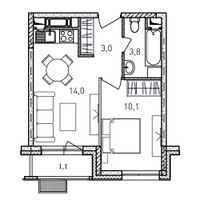 Планировка однокомнатной(квартира) площадью 32 квадратных метров в “ЖК Квартал Светлый”