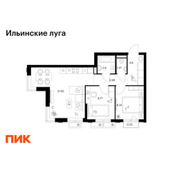 Планировка двухкомнатной(квартира) площадью 51.44 квадратных метров в ЖК “ЖК Ильинские луга”