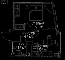 Планировка однокомнатной(квартира) площадью 34.6 квадратных метров в “ЖК СЕЗАР БУДУЩЕЕ”