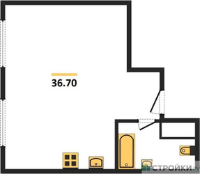 Планировка однокомнатной(апартаменты) площадью 36.7 квадратных метров в ЖК “ЖК Nametkin Tower (Наметкин Тауэр)”