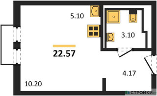 Планировка студии(квартира) площадью 22.57 квадратных метров в “ЖК Пригород Лесное”