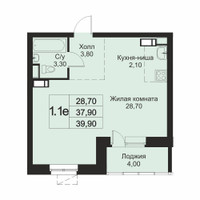 Планировка однокомнатной(апартаменты) площадью 39.9 квадратных метров в “ЖК Кашинцево”