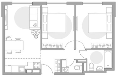 Планировка трехкомнатной(квартира) площадью 50.66 квадратных метров в ЖК “ЖК Аникеевский”