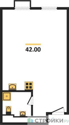 Планировка студии(квартира) площадью 42 квадратных метров в ЖК “ЖК Резиденции Архитекторов”