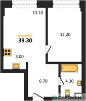 Планировка однокомнатной(квартира) площадью 39.3 квадратных метров в “ЖК Upside Towers (Апсайд Тауэрс)”