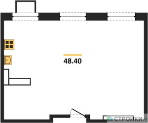 Планировка однокомнатной(апартаменты) площадью 48.4 квадратных метров в “ЖК Легендарный квартал на Ботаническом саду”
