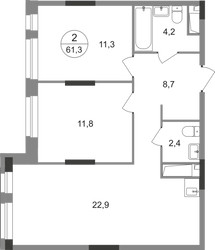 Планировка двухкомнатной(квартира) площадью 61.3 квадратных метров в ЖК “ЖК Первый Московский”