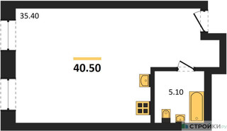 Планировка студии(квартира) площадью 40.5 квадратных метров в “ЖК Резиденции Архитекторов”