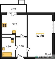 Планировка однокомнатной(квартира) площадью 37.8 квадратных метров в “ЖК Пироговская Ривьера”
