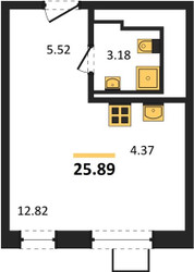 Планировка студии(квартира) площадью 25.89 квадратных метров в ЖК “ЖК Большое Путилково”
